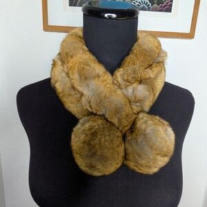 Vtg Belle Fare Dyed Brown Rabbit Fur Womens Neck Warmer Keyhole Adjustable Scarf